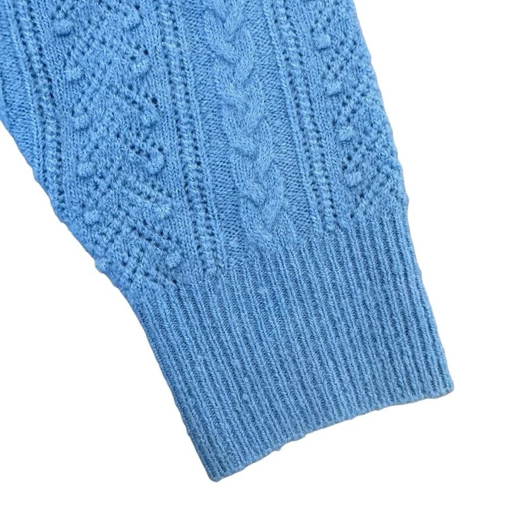 J.Crew Pointelle Cable-Knit Crewneck Sweater with Beaded Collar NWT Size M